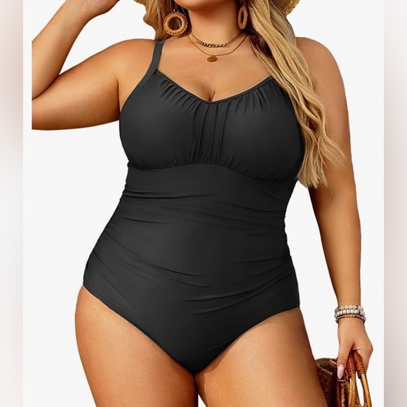 NEW Womens Plus Size One Piece Swimsuit Bathing Suit Black Tummy Control 22W - Picture 1 of 4